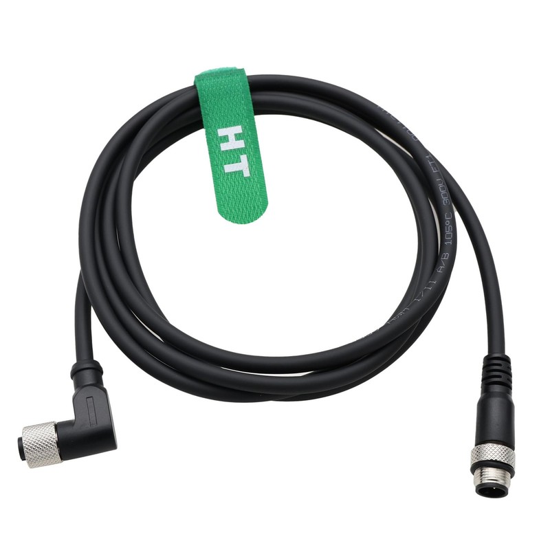2M M12 5 Pin Male To Female Right Angle Power Cable Industrial Automation