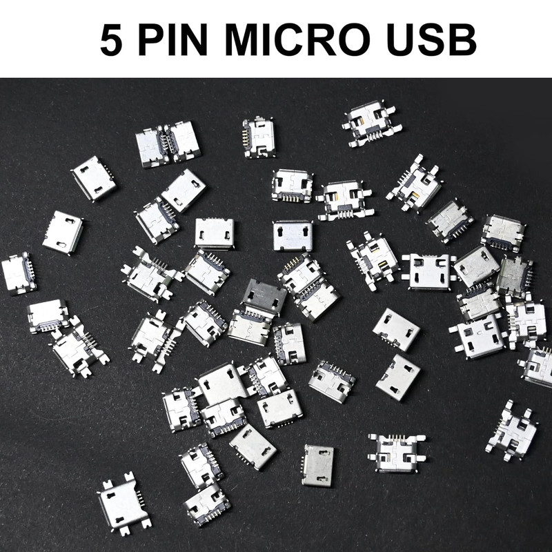 50 Pcs 10 Types Micro USB Female Connector Set, 5-Pin Micro USB Ports for Pho... gallery