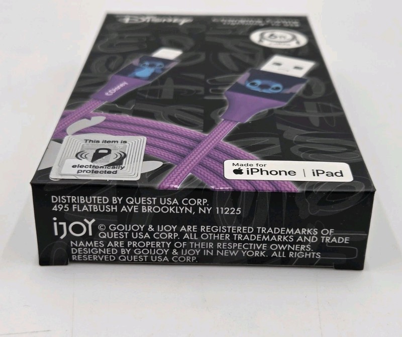 Disney's Stitch 6ft USB Charging Cable iPhone iPad Purple Braided Sync Cord NEW gallery