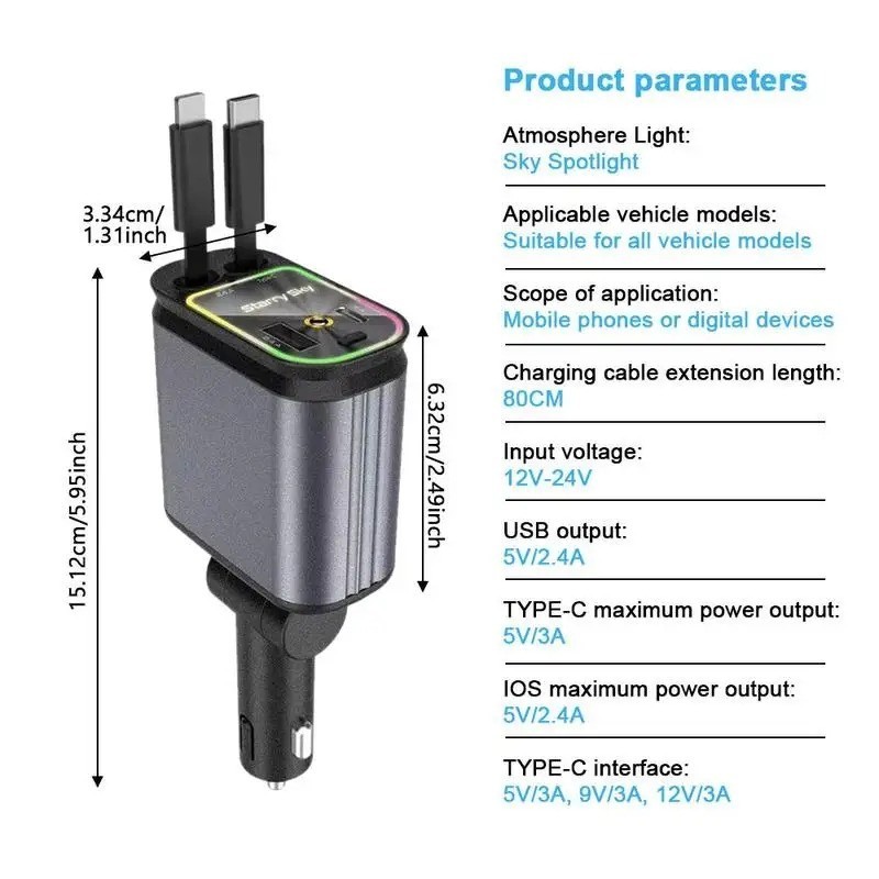 Car Charger with Starlight Fast Car Chargers 4 in 1 Retractable Car Charger gallery