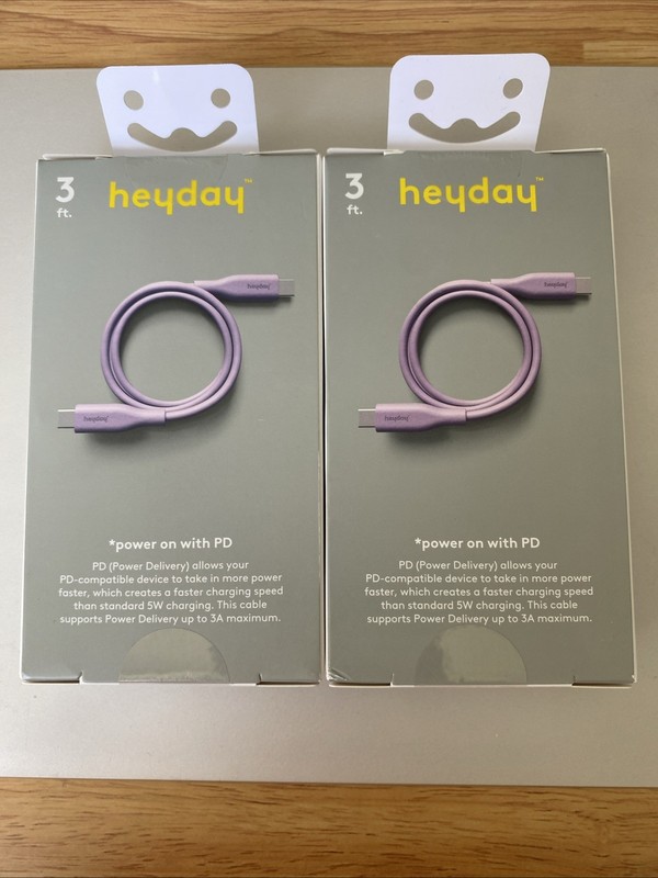 Heyday 3 Ft. Fast Charging Cable USB-C To USB-C PURPLE NEW In Box Sealed 2pack gallery