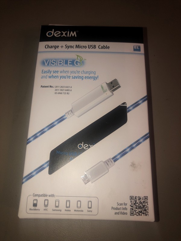 New Visible G Charge & Sync Micro USB 2.0 Cable w/Blue EL Lights