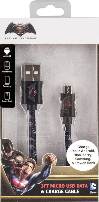 NEW Sakar Batman Vs Superman Universal 3ft 3′ Micro-USB Data Sync & Charge Cable