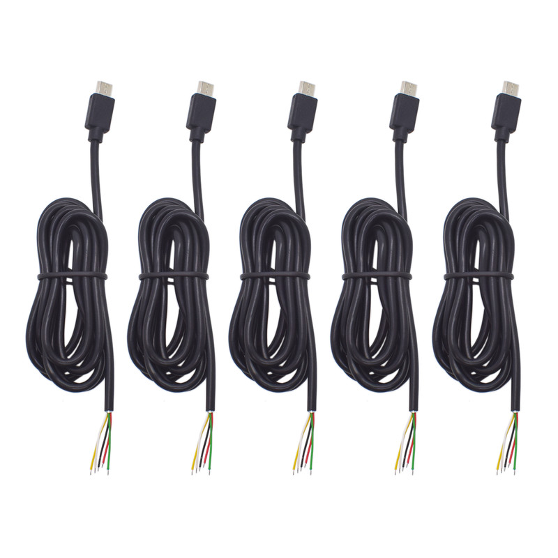 5x 1.2M/4FT Micro USB 5-Pin Male Pigtail w/ 5 Bare Wires for Phone Repair DIY