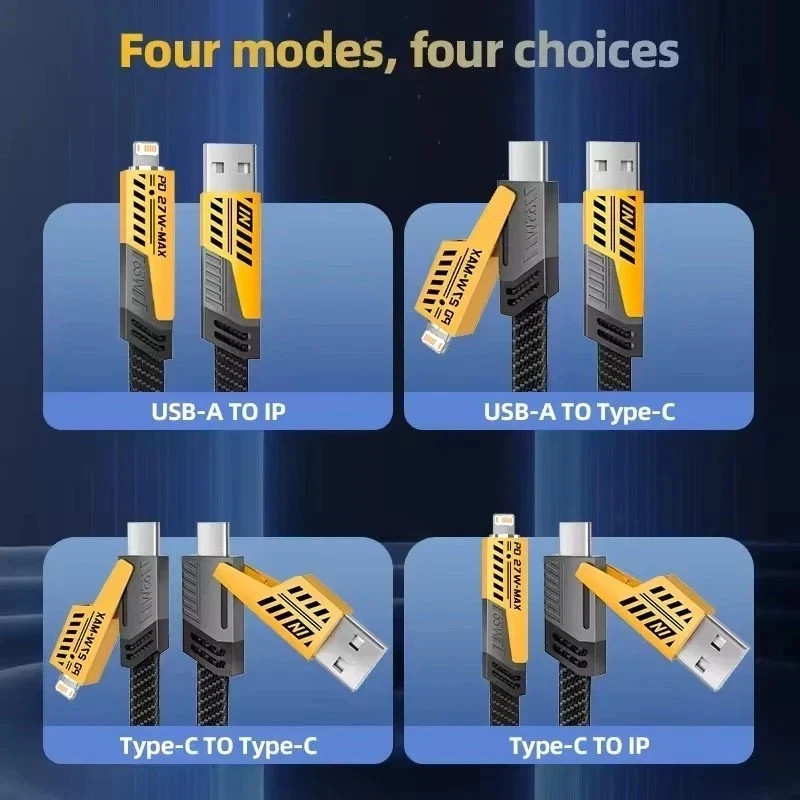 Bulk Lot 30/ 4-in-1 Fast USB Charging Cable, 64W, 3.3ft, USB A/C to C/Lighting gallery