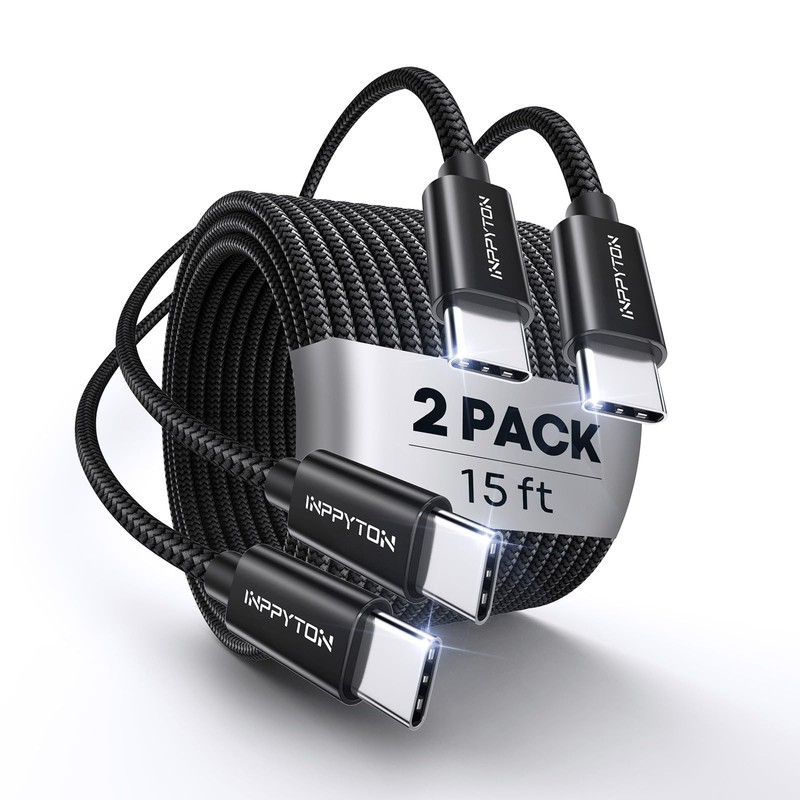USB C to USB C Cable 15ft 2-Pack, 60W Fast Charging Long Type C Cable, Nylon …