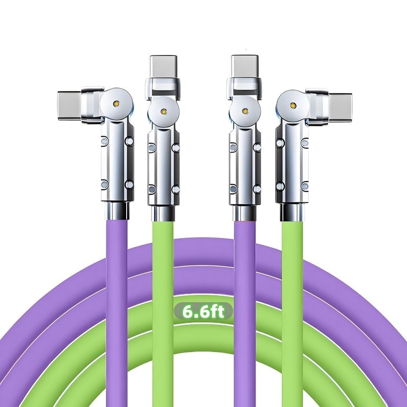 USB-C to Cable 2 Pack 6.6ft 6.6ft, 180° Silicone Green + Purple