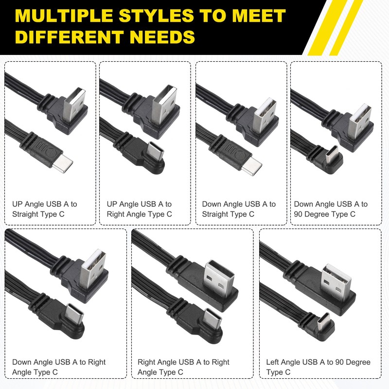 90 Degree USB A to USB C Cable, 11.8" Right Angle USB A Male to Male USB C Cable gallery