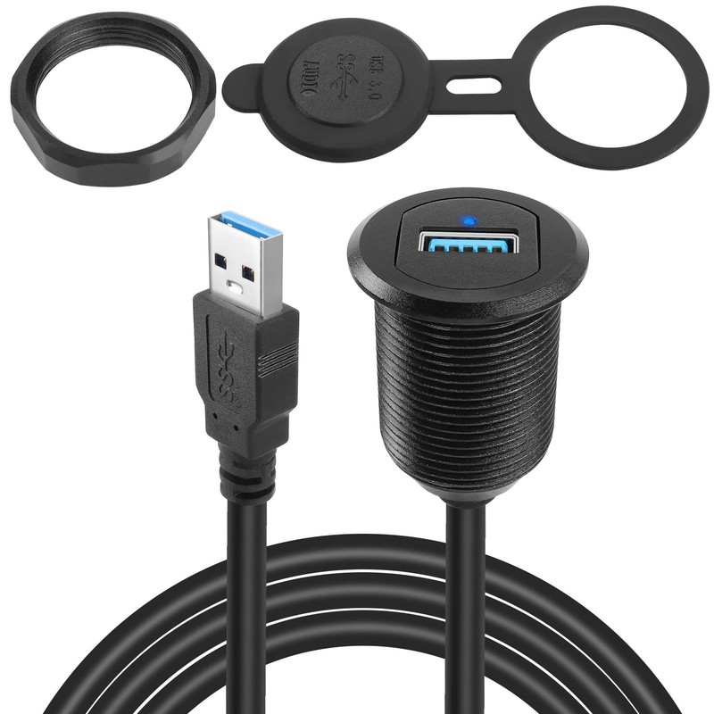 5Gbps USB 3.0 Threaded Fixed Embedded Car Waterproof Cable USB3.0 Female to Male