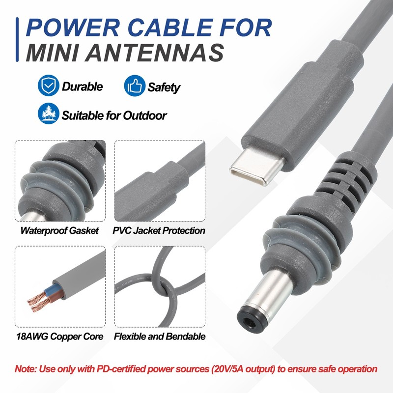16.4ft USB C to DC 5.5mm x 2.1mm Power Cable for Mini Antennas gallery