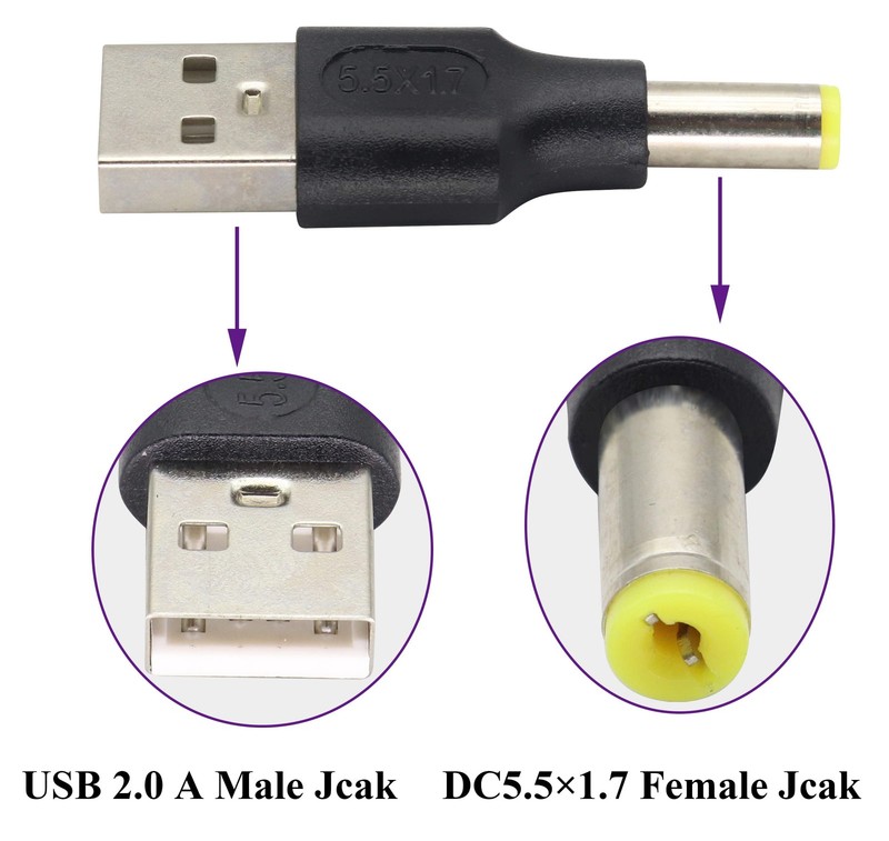 (2 Pack USB to DC Adapter DC5.5 × 1.7 mm Power Converter Plug USB 2.0 A to DC... gallery