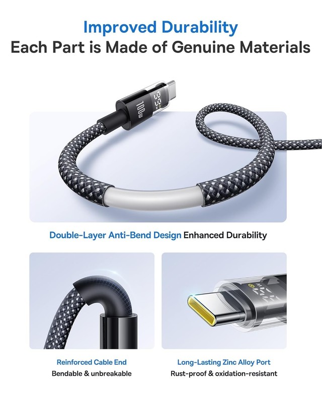 Baseus USB C Cable 100W Fast Charge LED Nylon Braided 6.6ft gallery