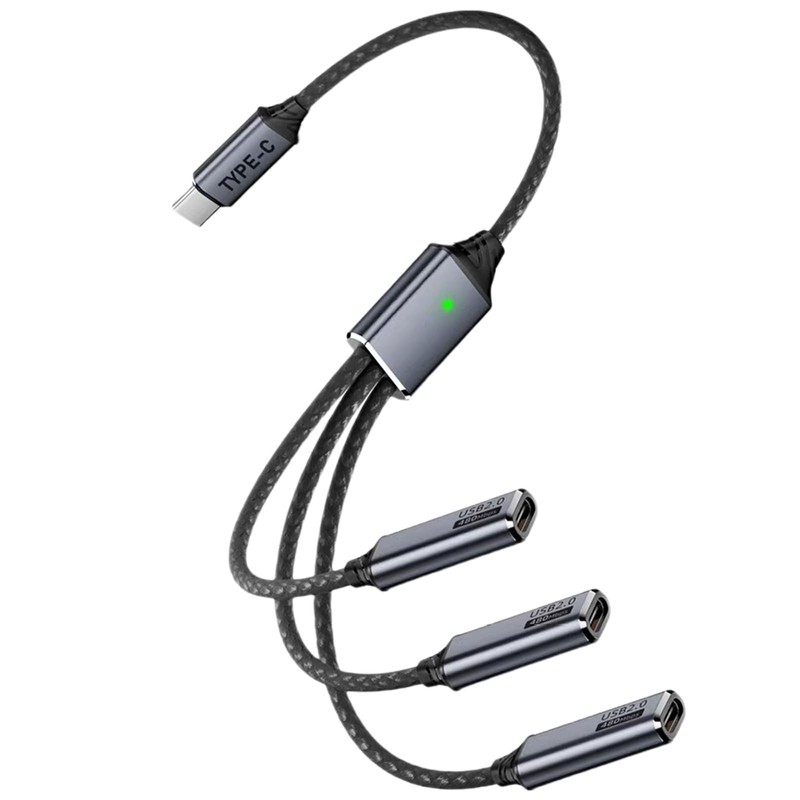 USB C Splitter 1 to 3 Out, Multi USB Type C Cable, 480Mbps Data & Charging, 25cm