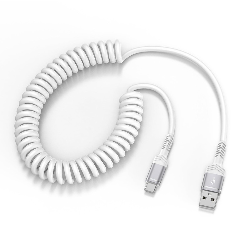 3ft Coiled USB-C Fast Charging Cable for iPhone 17/16/15 & Android Auto
