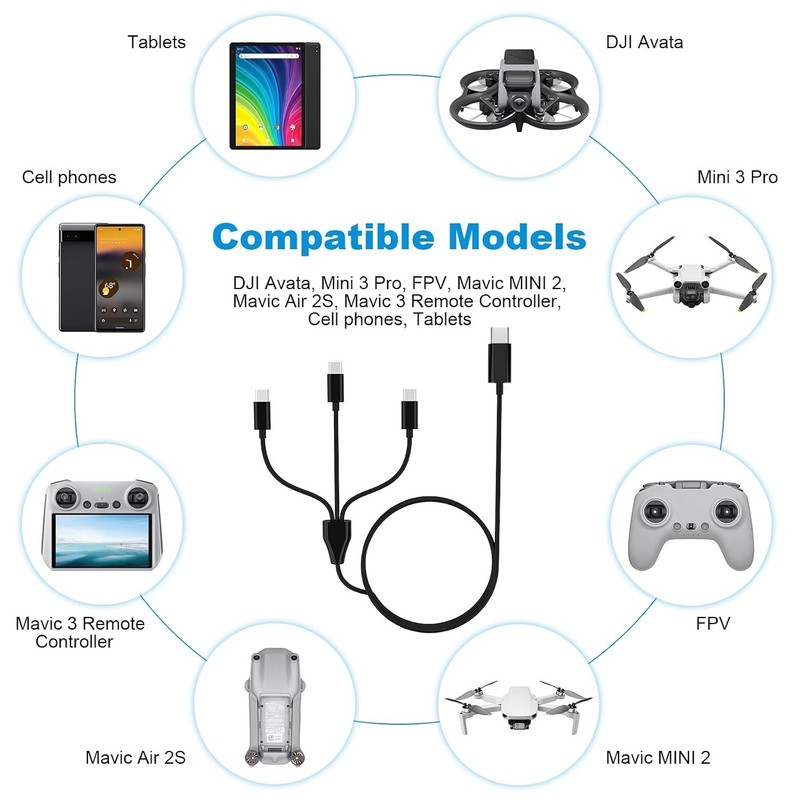 3 in 1 USB C to USB C Charging Cable, USB C Cord Compatible with DJI Mini 3 P... gallery