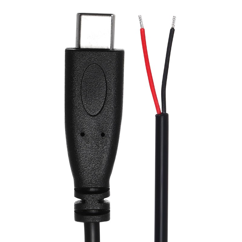 2 PCS USB C Male Plug to Bare Wire Pigtail Cable, 0.8ft, 22AWG, 12V 3A, 2 Pin