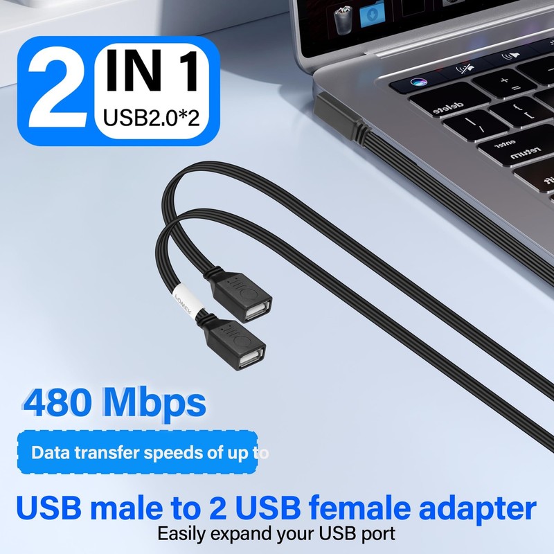 1.64ft Right Angle USB 2.0 Y Cable Splitter Male To Dual Female Adapter Hub gallery