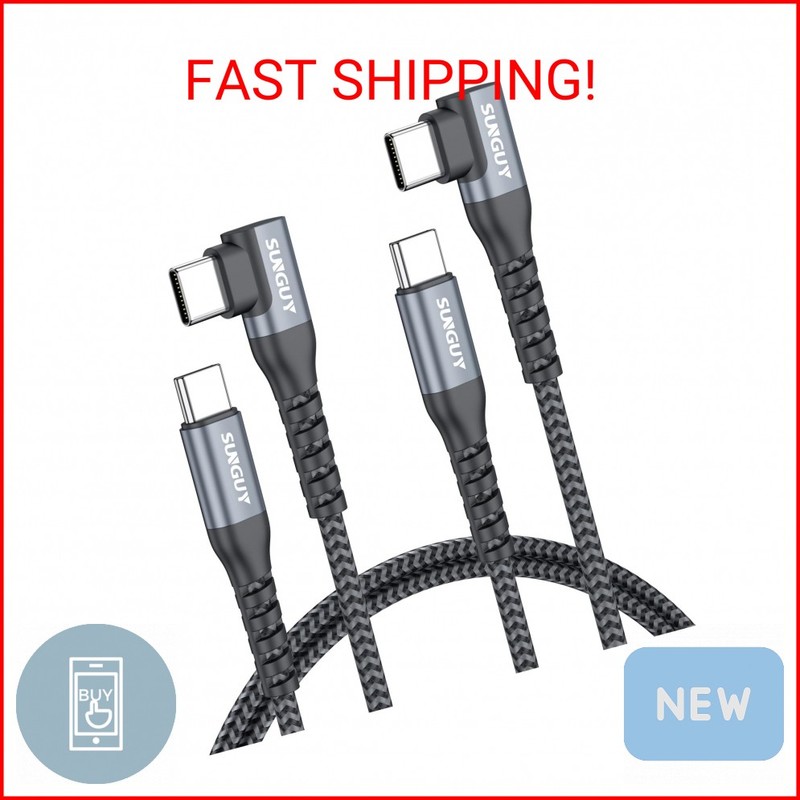 SUNGUY Right Angle USB C to USB C Cable 3FT 2Pack 60W Fast Charging USBC Cable B