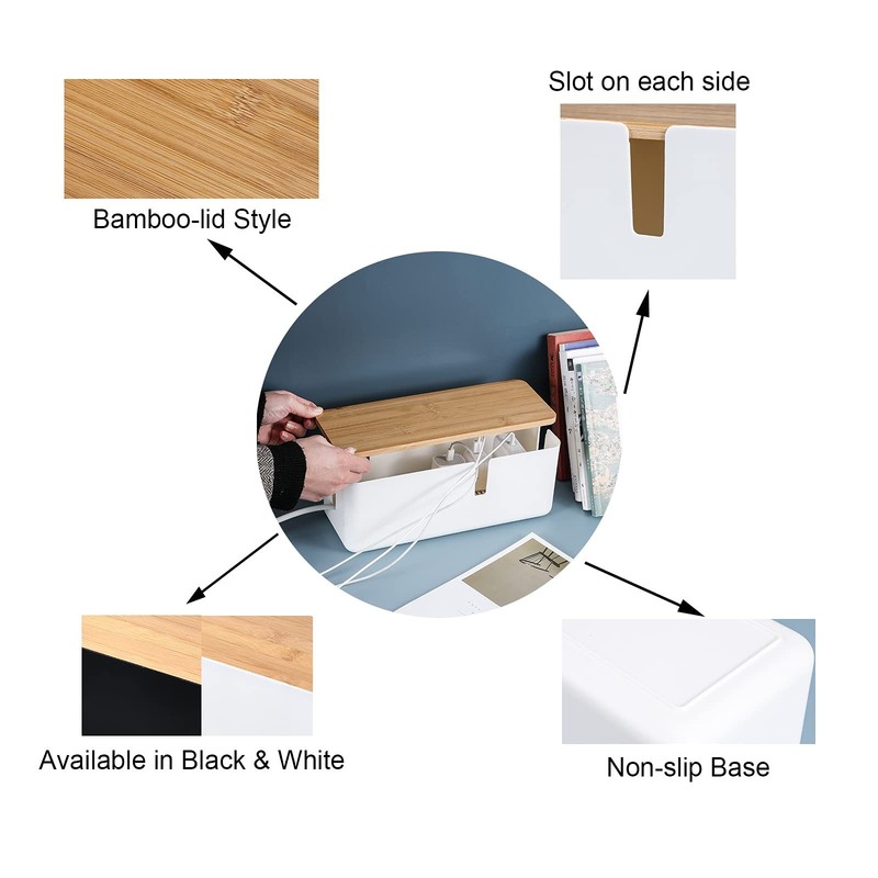 Changsuo Cable Management Box with Bamboo Lid Small small, Black gallery