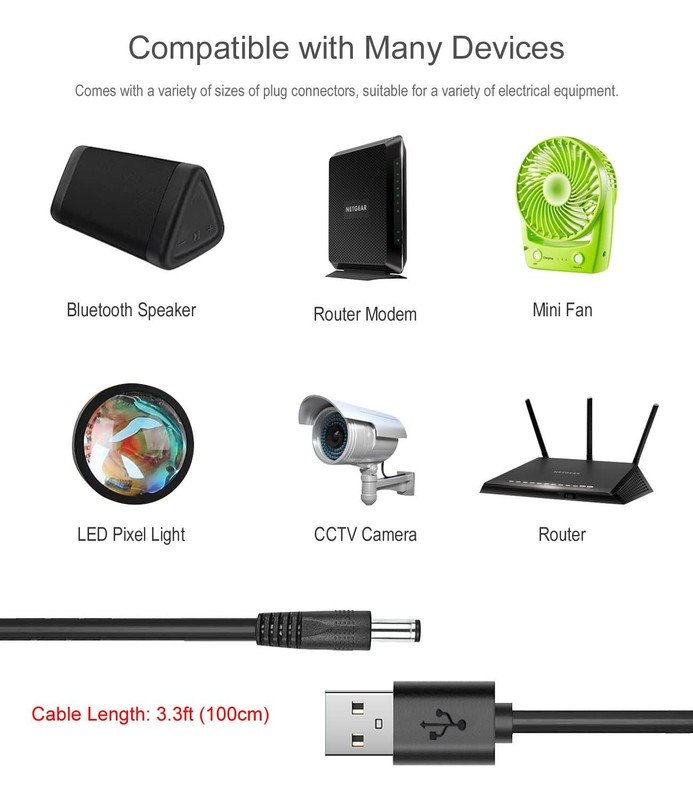 5V DC Power Cable, USB to DC 5.5x2.1mm Plug Charging Cord with 8 Connectors A... gallery
