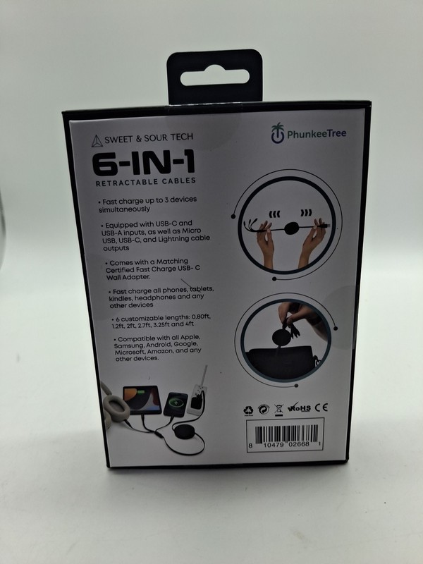 NEW Phunkee Tree 6-In-1 Retractable Cable SWEET SOUR TECH W/ FAST CHARGE ADAPTER gallery
