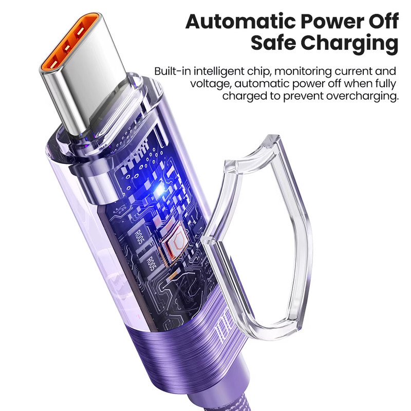 100W USB Type C Cable Auto Power-off QC4.0 6A Fast Charging Type C Cable for iPh gallery