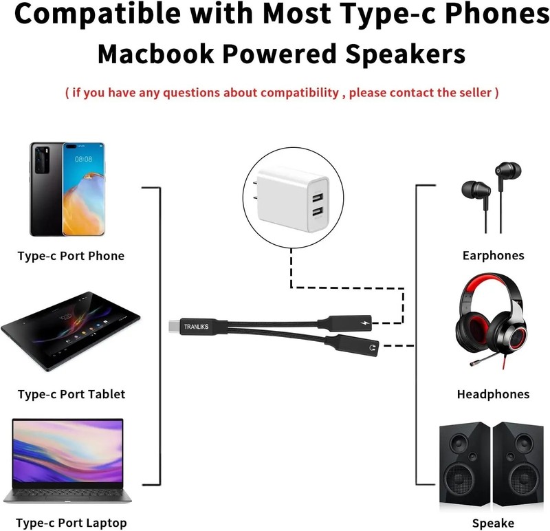 OTG 2 IN 1 USB C Splitter to Dual Type USB C Headphone Jack Audio Adapter PD gallery