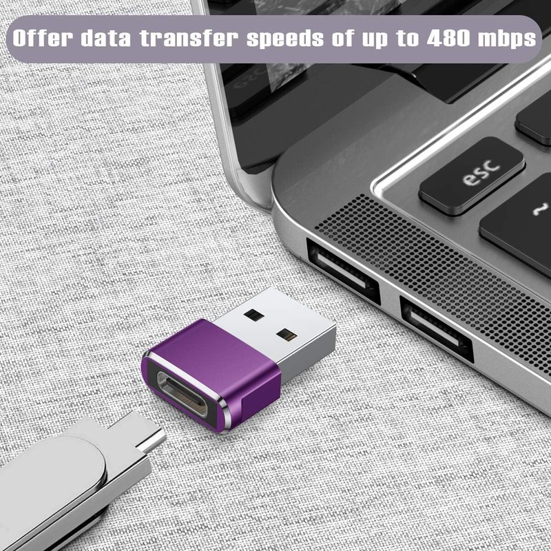 USB C Female to USB Male Adapter Type C to USB USB-C to A Converter- 2Pk, Purple gallery