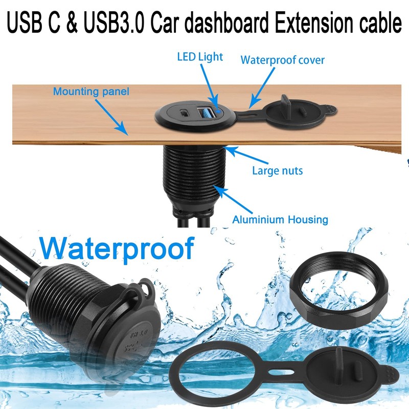 USB & USB 3.0 Threaded Fixed Embedded Car Waterproof Cable 5Gbps USB3.0 & USB... gallery