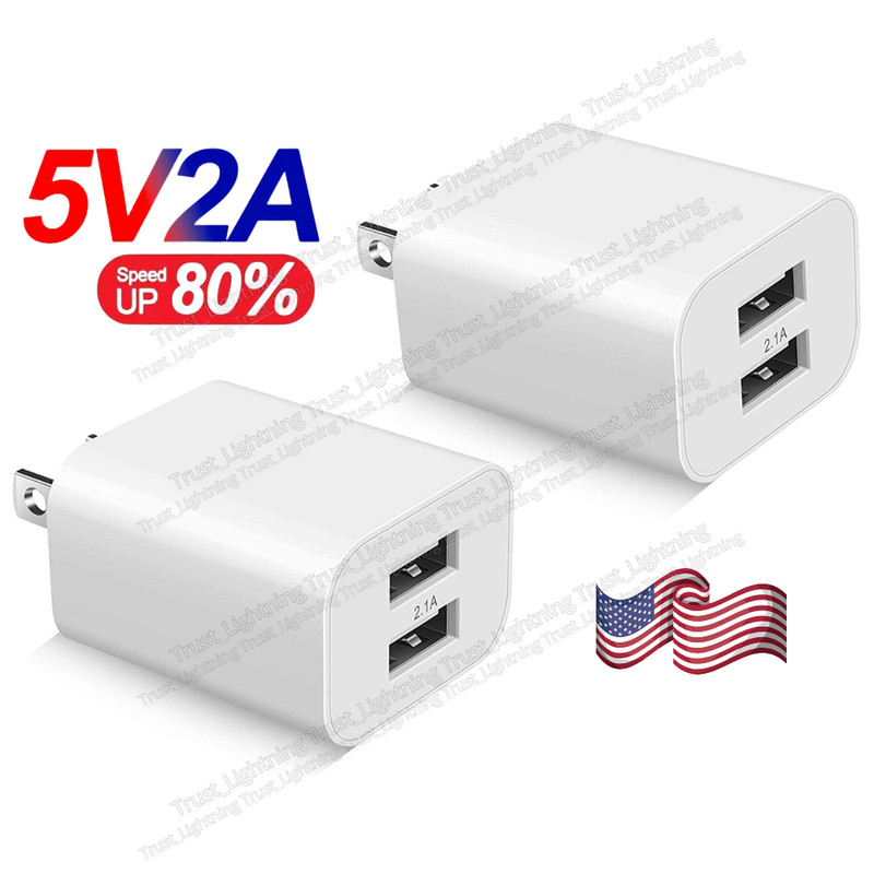 1-2PACK US Plug 5V 2A USB Port Wall Charger Dual USB Power Adapter Converter Lot