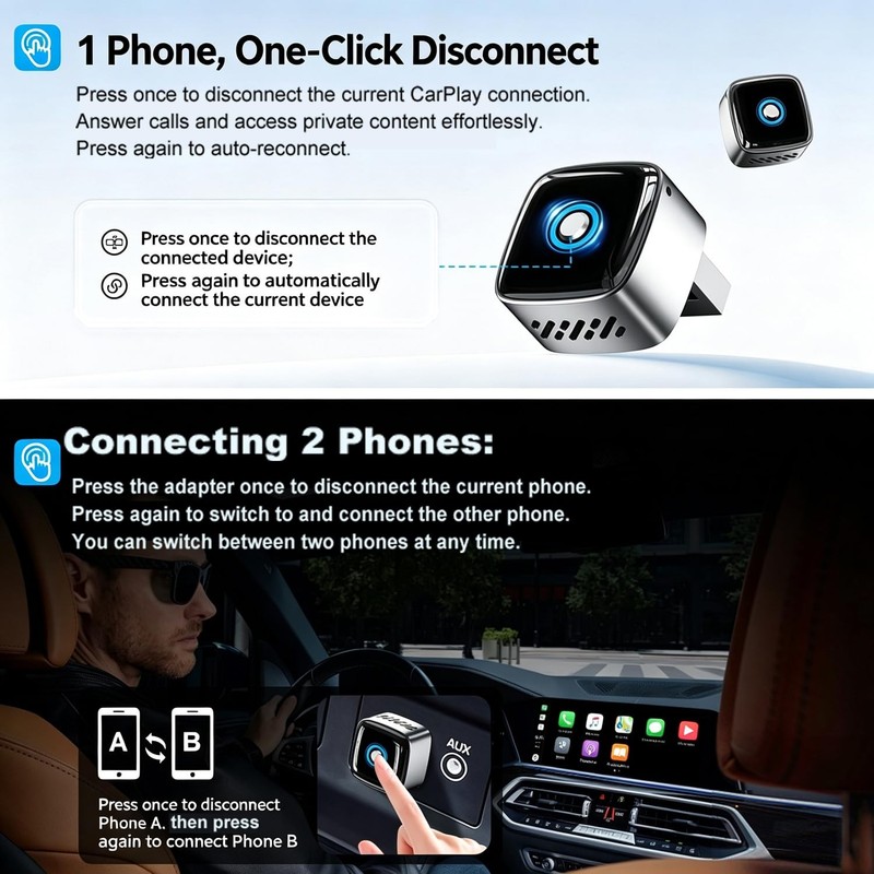 Mini Wireless CarPlay Adapter for iPhone/Android Auto, 2-in-1 Wired to Wirele... gallery