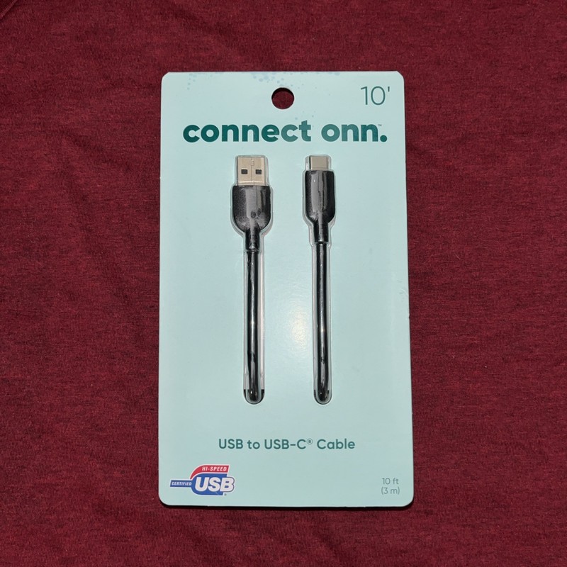 Onn. 10ft USB to USB-C Cable, Black, Compatible with USB-C Devices