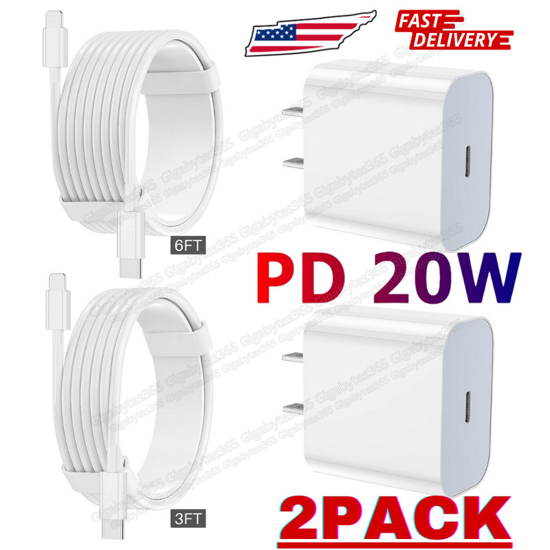 2Pcs Lot 20W PD Fast Charger For iPhone 14/13/12/Pro/11 USB Type C Adapter Cable