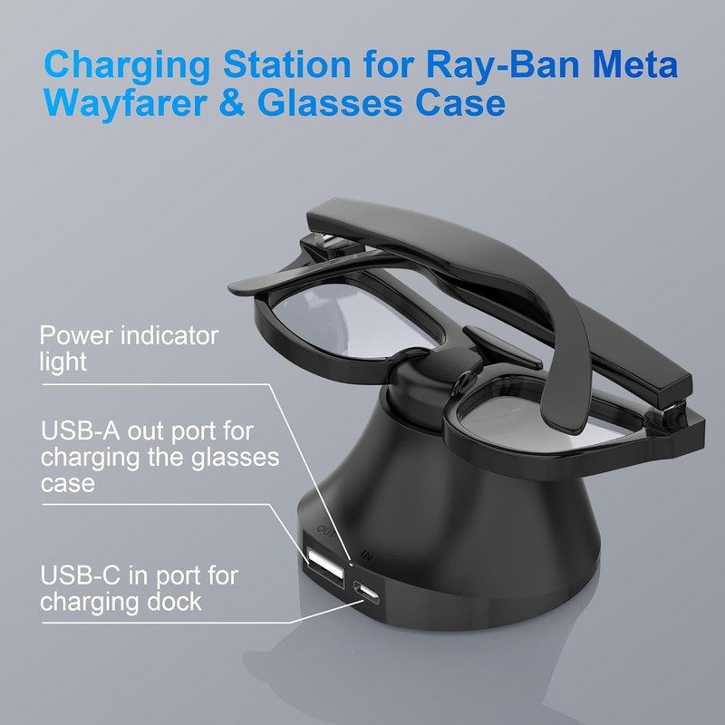 Magnetic Charging Station for Ray-Ban Meta Wayfarer/Skyler Smart Glasses (RW4006 gallery