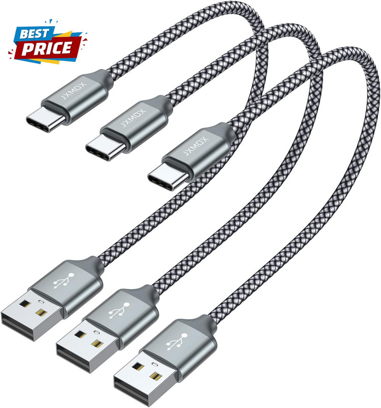 Short USB C Cable (1Ft 3-Pack), USB a to Type-C Charger Cord 3.1A Fast Charging