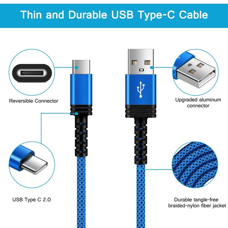 Type C Charger Fast Charging Cable For iPhone 17E 17 Pro Max 10FT Blue Wire PC gallery