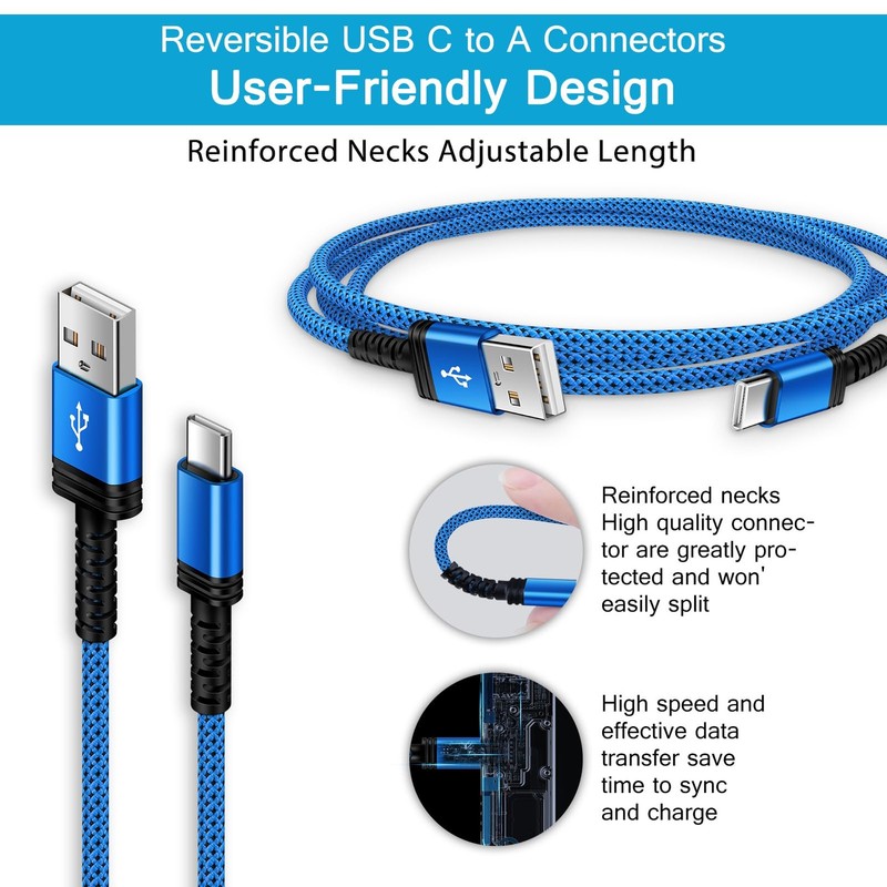 Type C Charger Fast Charging Cable For iPhone 17E 17 Pro Max 10FT Blue Wire PC gallery