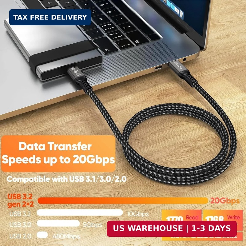 USB C Monitor Cable 15ft, 4K@60Hz Video Display Long USB-C 3.2 Gen 2 Cord, 100W gallery