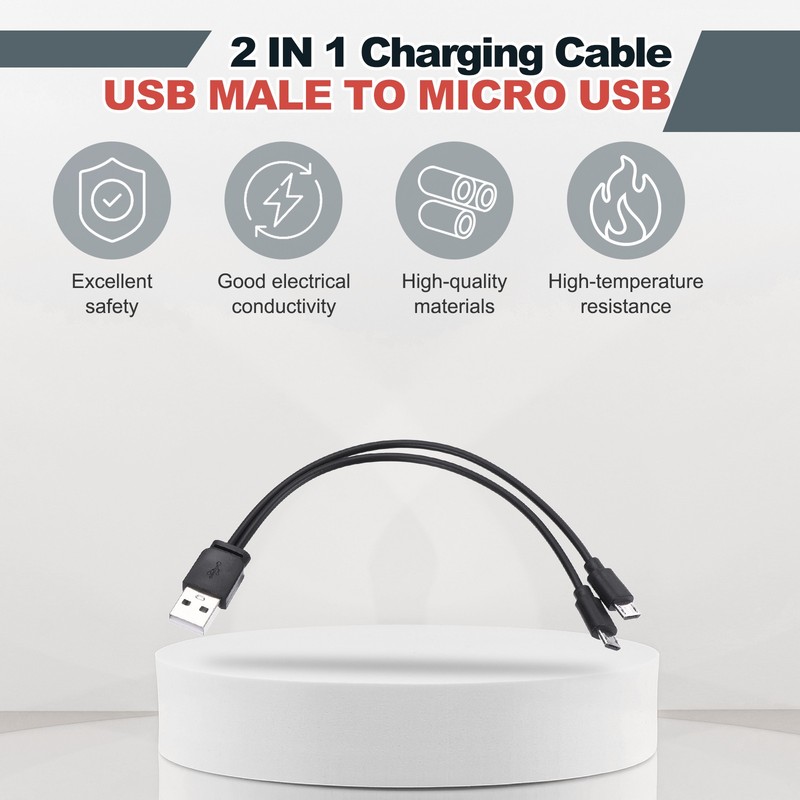 2Pcs Multi Charging Cable, 2 in 1 USB A to Micro USB Splitter 8", Black gallery
