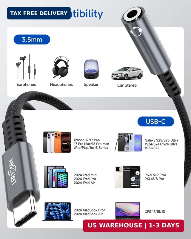 USB C to 3.5mm Headphone and Charger Adapter, 2-in-1 Type C to Aux Jack Audio Ca gallery