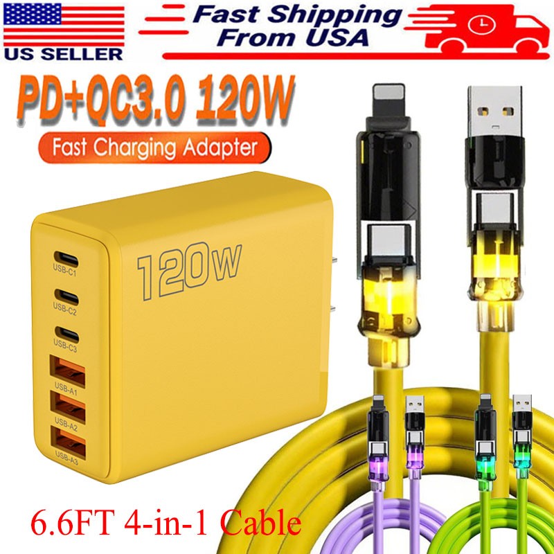 120W Fast Type C Wall Charger , 4-In-1 60W Super Fast Cable For Cell Phone iPad gallery
