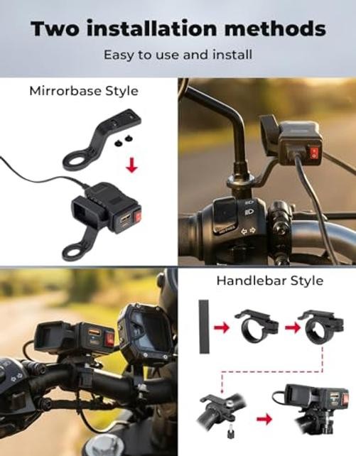 Motorcycle USB Charger with USB-C and USB-A Ports, 61-Inch Extra-Long IP66 gallery