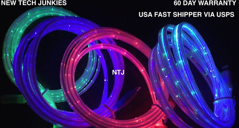 FLAT FLOW MOVING LIGHT LED el charger cable for SAMSUNG GALAXY S7 S6+ MICRO USB