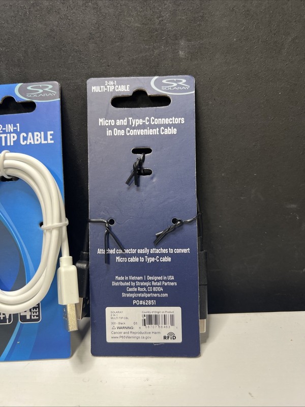 2 In 1 Multi-Tip Charging Cable. 4ft Micro & Type C Connectors White New 2 Pack gallery