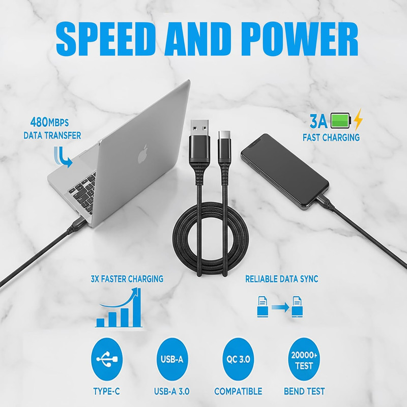10-Pack USB Type-C Cables [3.3 Ft / 1 M | 3A Fast Charge | Braided] – USB-A to U gallery