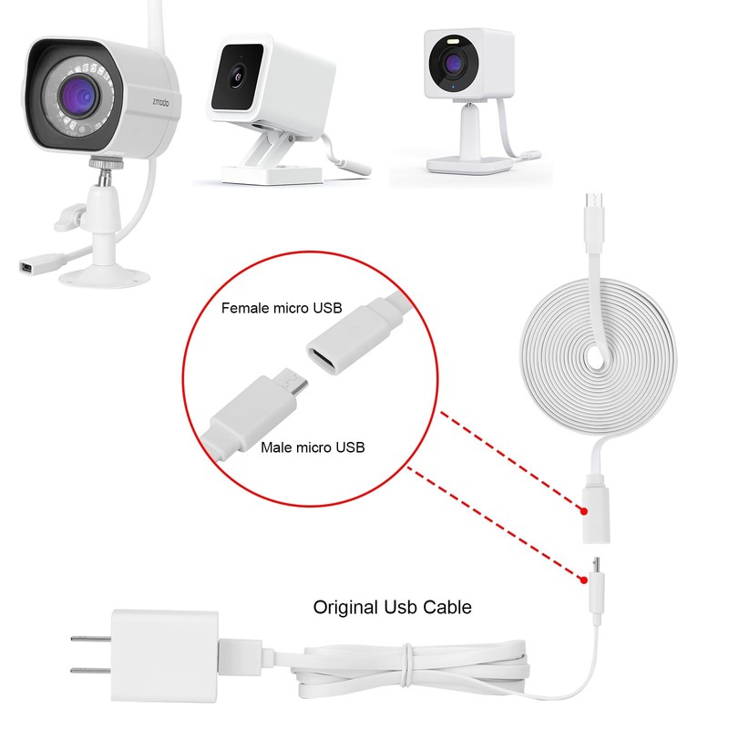 2Pack 10ft/3m Micro USB Extension Cable Compatible with Wyze Cam V4,Wyze Cam ... gallery