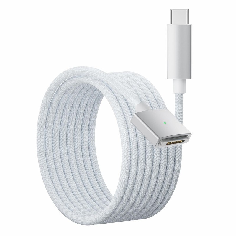 6.6ft Magnetic USB C Cable - 140W PD for MacBook Pro & Air - Braided White/Blue gallery