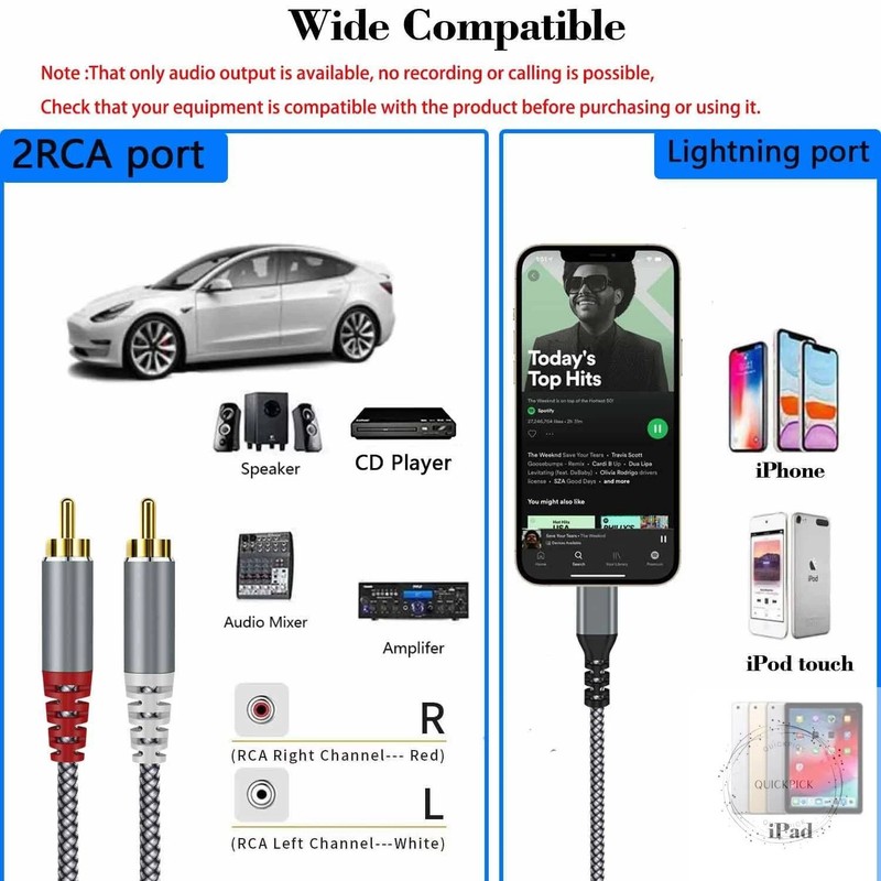 [MFi Certified] Compatible with Lightning to RCA Cable Audio Adapter, 4FT iOS to gallery