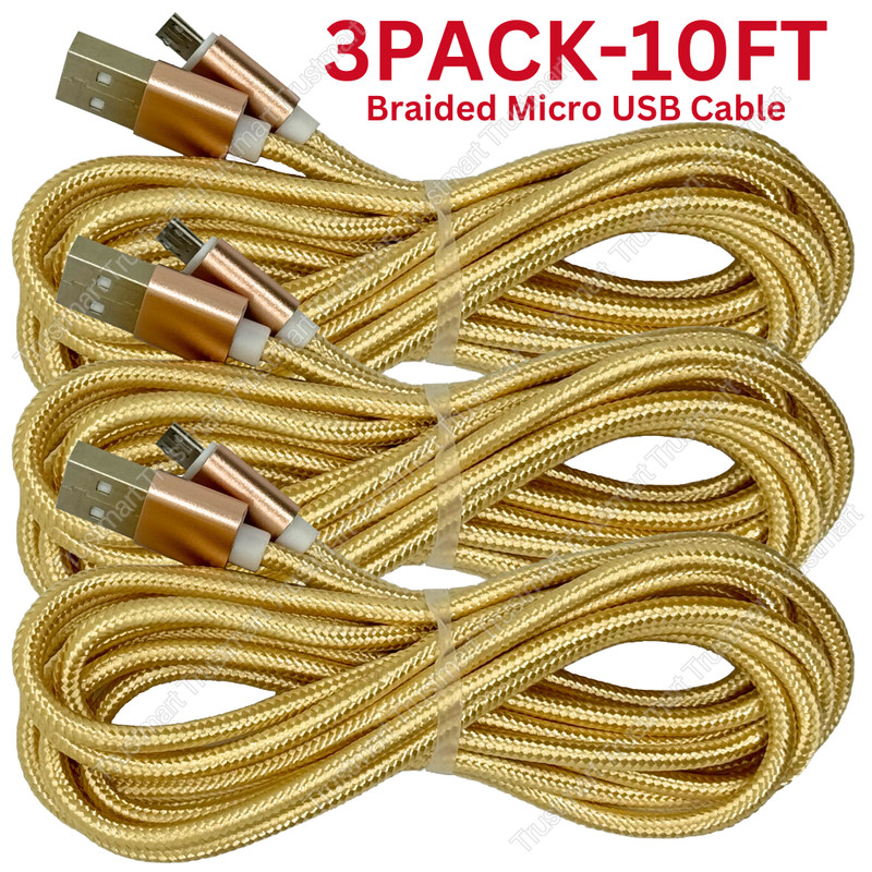 3 Pack Micro USB Fast Charging Cable 10FT For LG Motorola Samsung Android Phones
