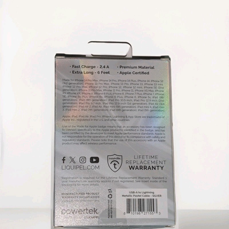 Powertek Premium Fast Charge Silver Metallic Fast Charger 6 Feet USB-A To USB-C gallery